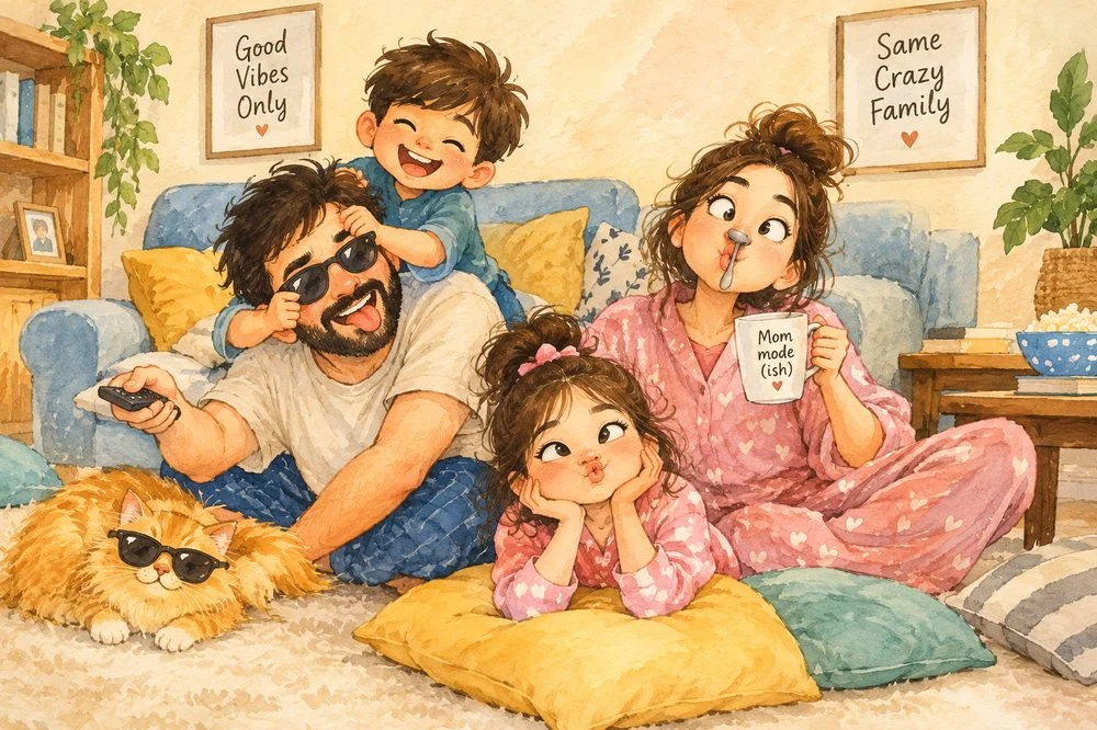 Cartoon family portrait