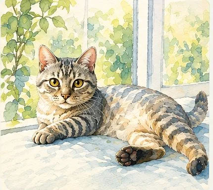 Watercolour cat portrait from a photograph