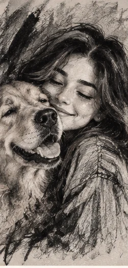 Charcoal dog portrait from a photograph