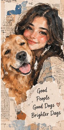 Mixed media portrait of dogs and owner